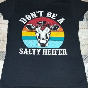 Don't Be A Salty Heifer Graphic Tee - Retro Sunset Cow